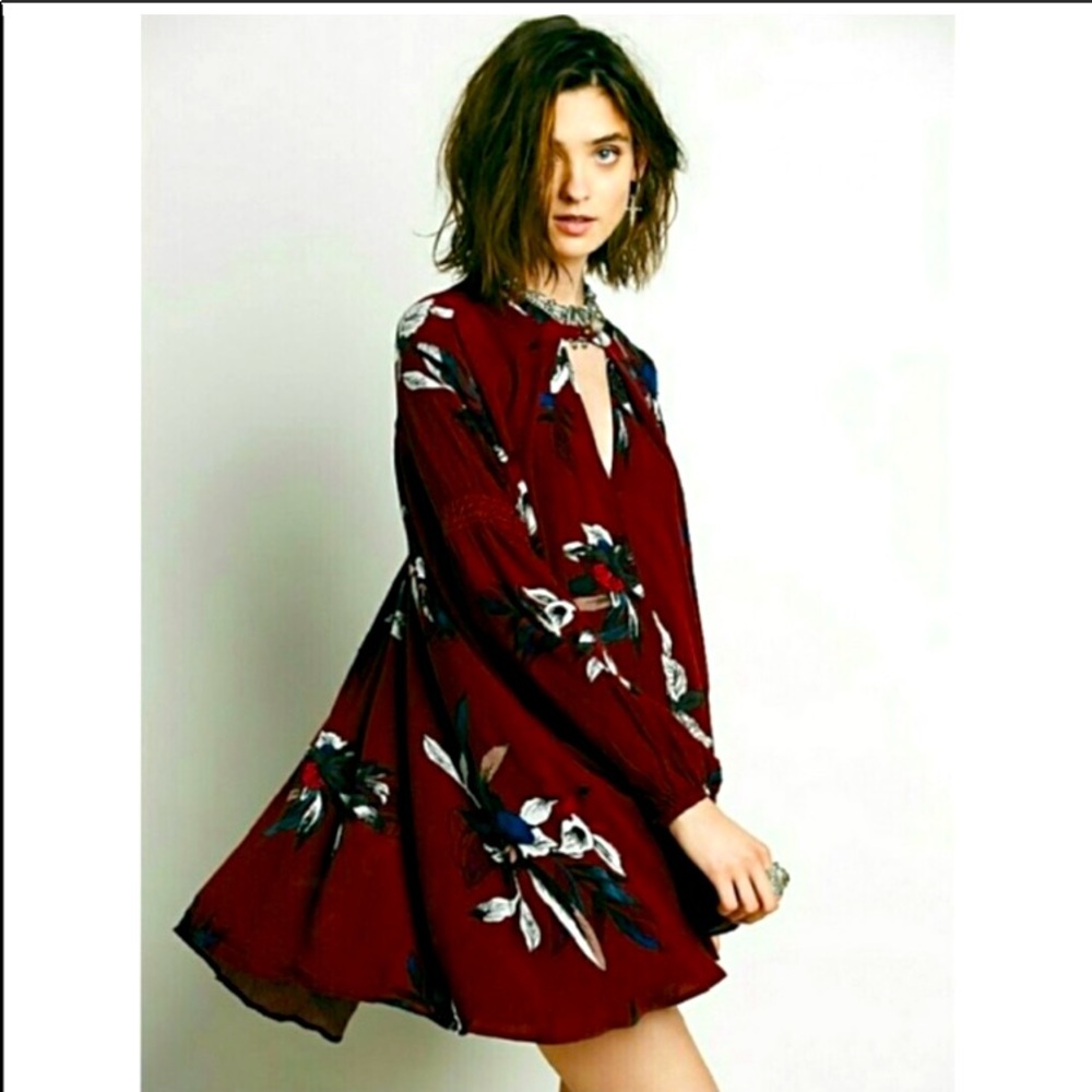 Free People Tree Swing Tunic Dress Red Floral Sz S